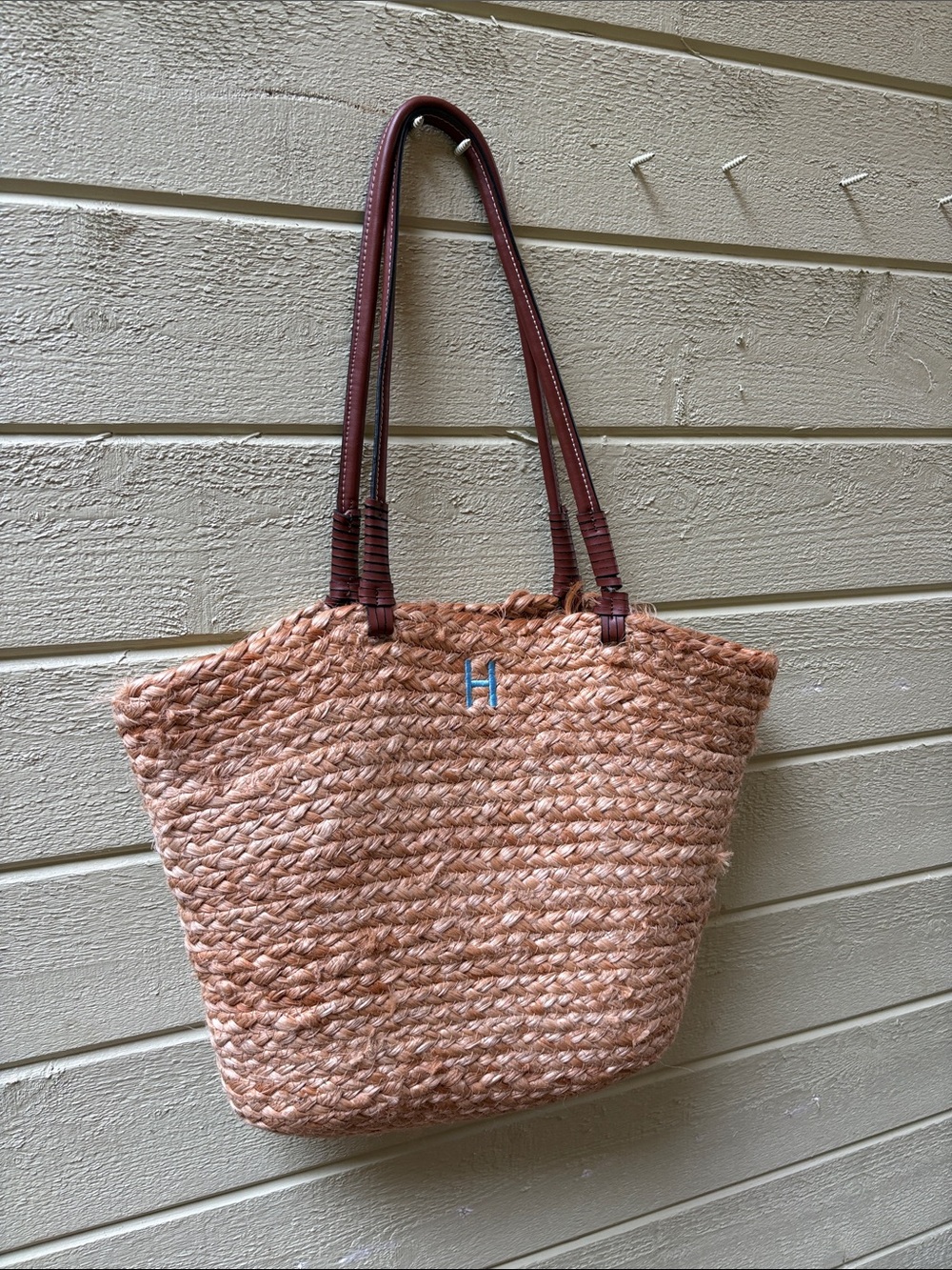 Zara Natural Straw Tote with Brown Leather Handles